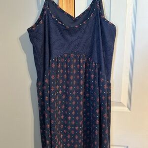 Xhilaration Navy and Pink Patterned Midi Dress